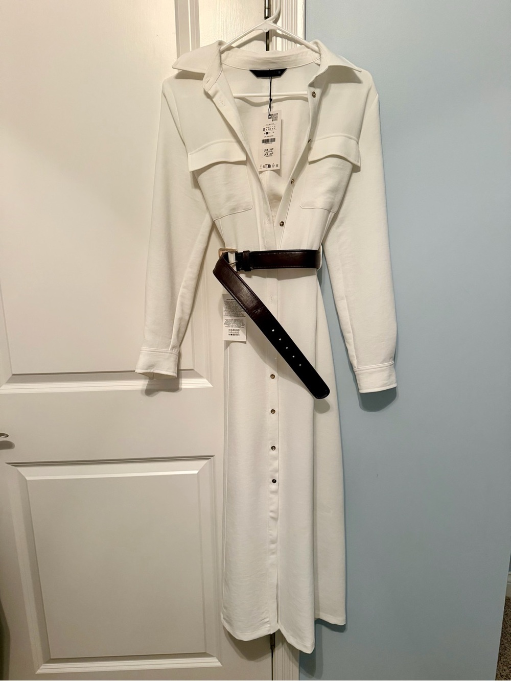 Zara Cream Shirt Dress with Dark Brown Belt - Picture 2 of 4
